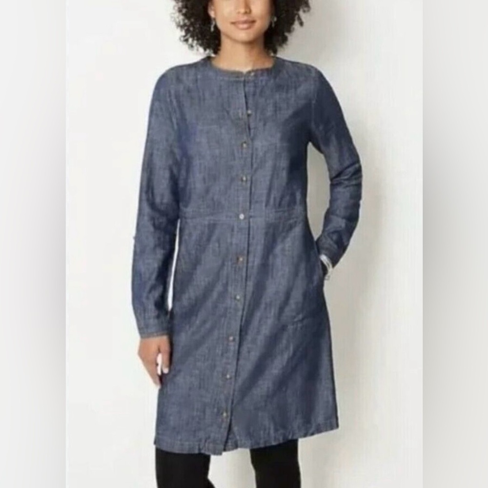 J. Jill Denim-Style Long-Sleeve Button-Front Glendale Dress - Blue Pockets